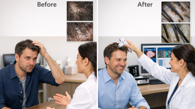 Before and After Image of Hair Diagnosis & Care.