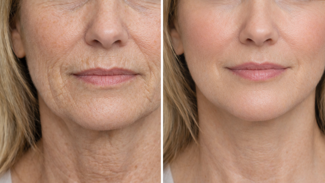 Before and After Image of Stem Cell Facial Rejuvenation.