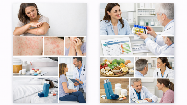Before and After Image of  Chronic Hives / Allergies & MAST Testing.