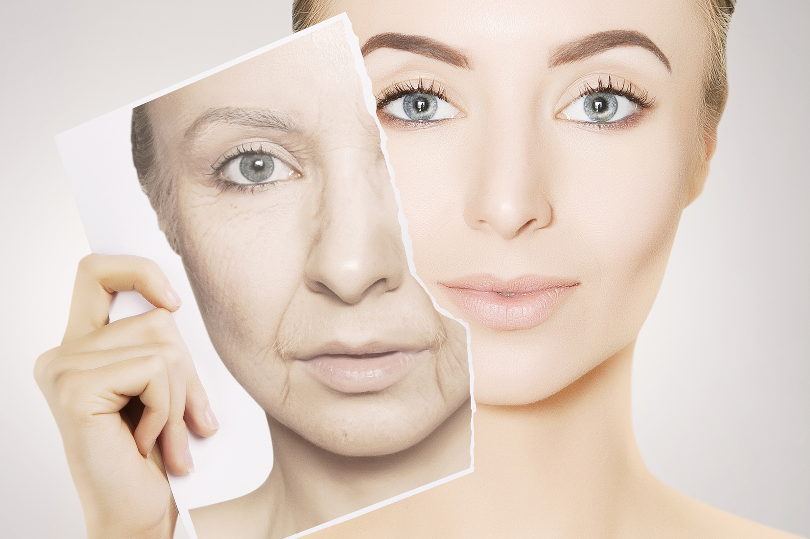 Skin rejuvenation and anti-aging treatment concept showing before and after facial skin changes