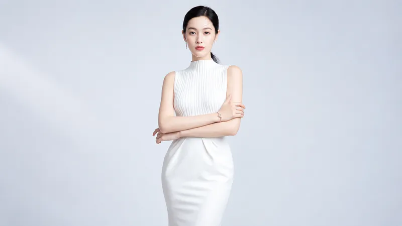 Woman in a white dress facing the camera with arms crossed.