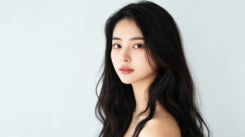 Woman with long dark hair facing the camera against a light background.