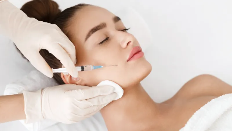 Patient receiving a filler dissolving injection on the face.