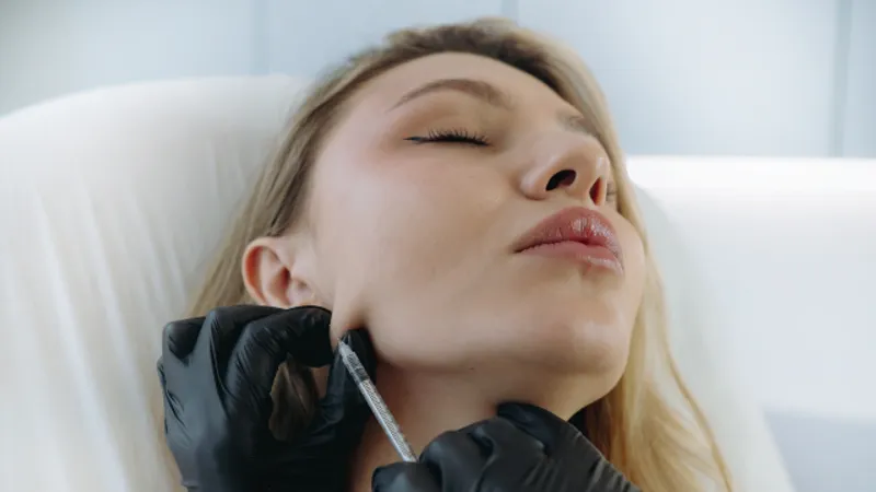 Patient receiving skin booster injections on the face to improve skin quality.