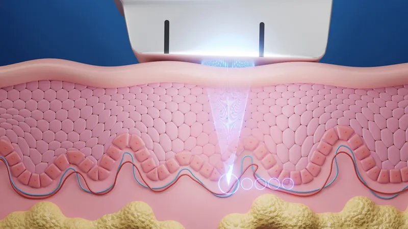 Medical illustration showing energy delivered into deeper layers of skin.