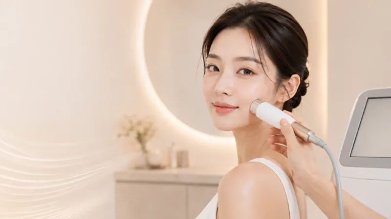 Woman receiving XERF Airdem Rebalanced Lifting treatment for facial skin tightening and jawline laxity at Dongahn Central Clinic.