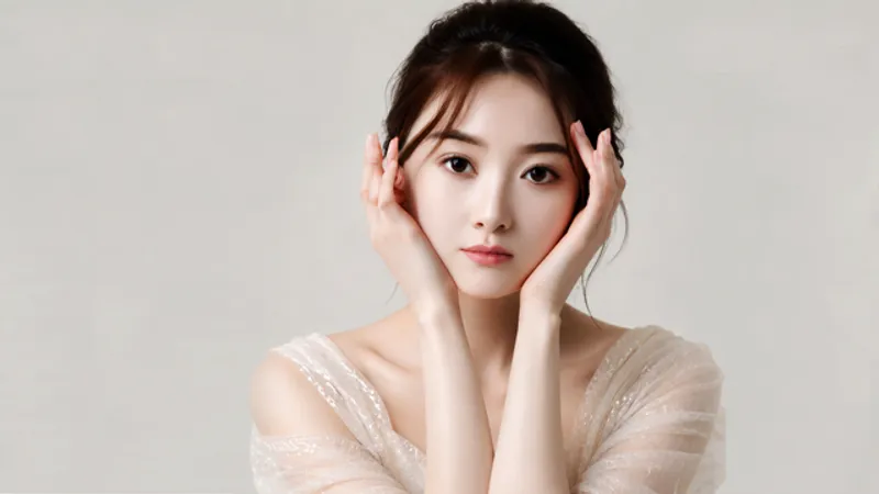 Woman gently touching her forehead and eyebrow area to illustrate concerns about brow position and lifting.