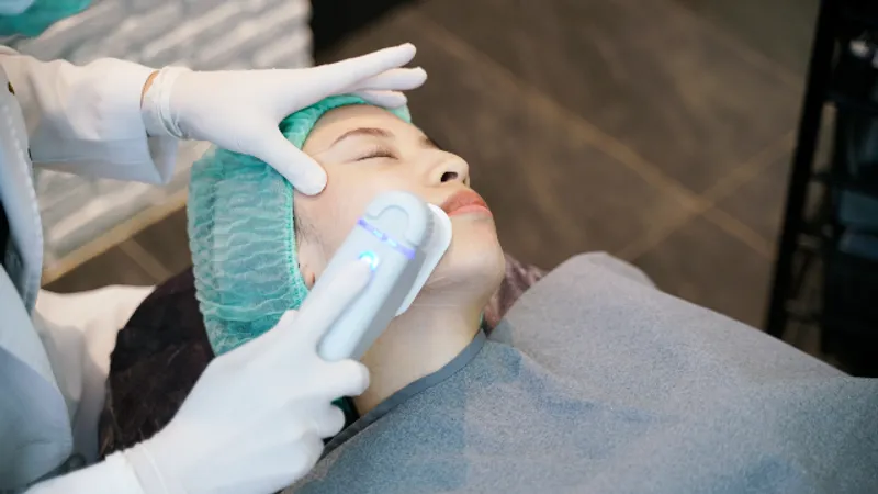 Patient receiving V-RO lifting treatment on the face.