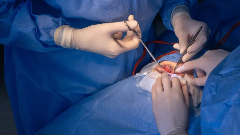 Patient undergoing double eyelid surgery.