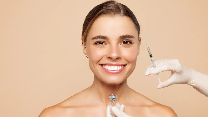 Patient receiving Rejuran injections on the face.